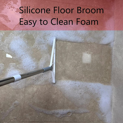 Multifunction Silicone Air Broom Sweeper, Rubber Household Squeegee Push Broom with 61" Long Handle for Cleaning Indoor Smooth Floor Bathroom Kitchen Glass Shower Water Pet Hair, Grey