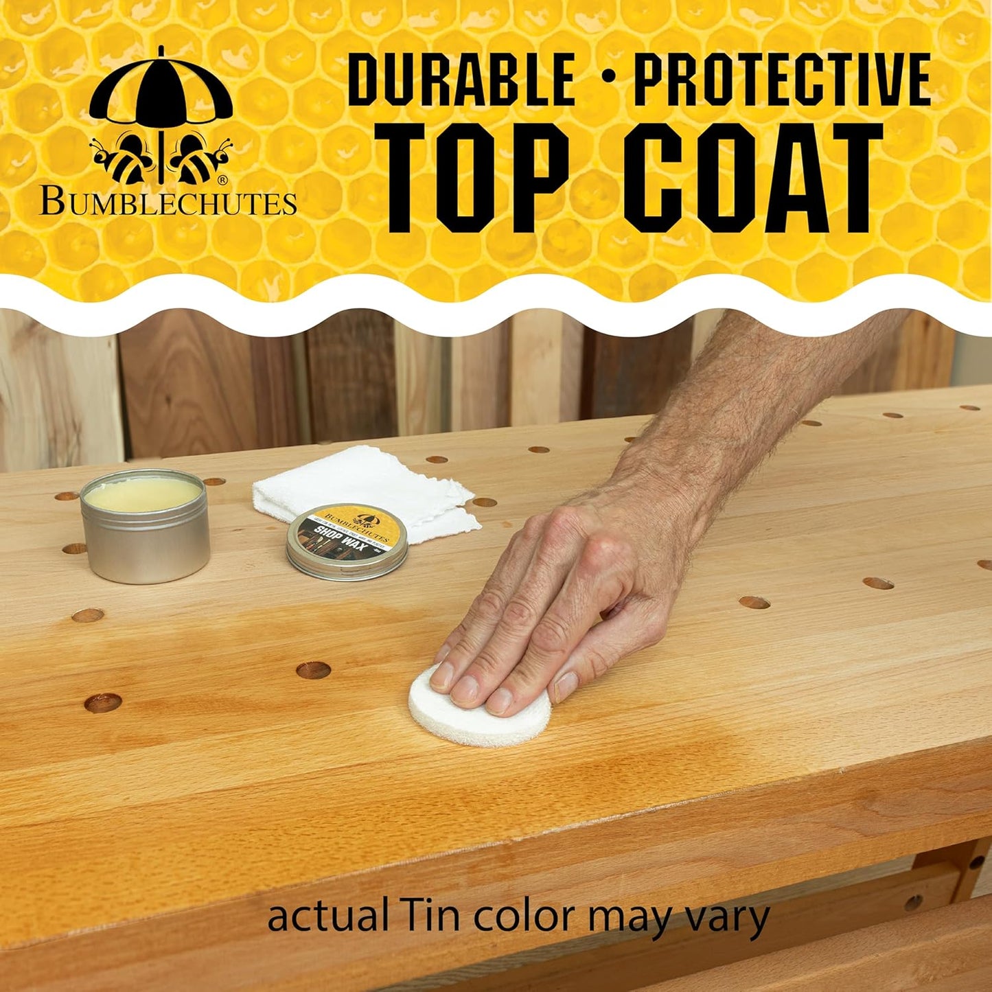 Bumblechutes All-Purpose Shop Wax - All Natural Metal and Wood Wax Finish Paste for Woodworkers, Beeswax Carnauba Wood Protector for Epoxy, Plastic, Metal, Leather, Furniture & Workshop Tools - 8 oz