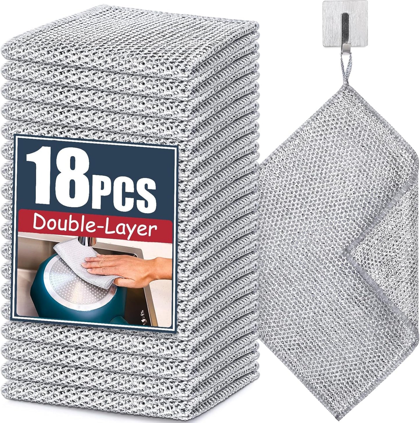 Navona 12 Pcs New Upgrade Steel Wire Dishcloth,Triple-Layer Steel Wire Cleaning Cloth,Powerful Cleaning Non-Scratch Wire Dishcloth Rag for Cookware, Sinks, Dishes, Stove Tops