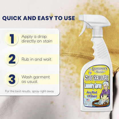 Grandma's Secret Spot Remover Laundry Spray - Chlorine, Bleach and Toxin-Free for Clothes - Fabric Stain Remover Removes Oil, Paint, Blood and Pet Stains - 16 oz & 2 oz Combo, DuoPack