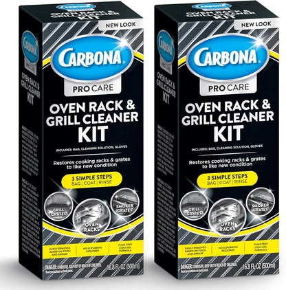 Carbona Oven Rack & Grill Cleaner Kit, Includes Bag & Gloves, Eliminates Thick Grease, Grime & Baked-On Food, Unscented Formula