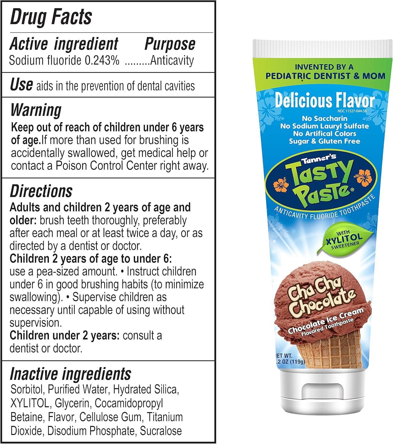 Tanner's Tasty Paste Cha Cha Chocolate Anti-Cavity Fluoride Toothpaste 4.2 oz.