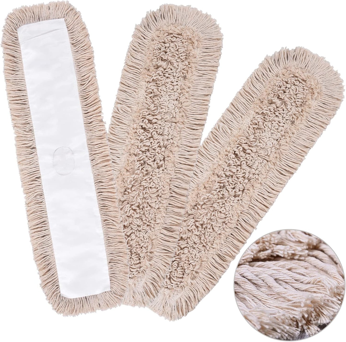 Matthew Cleaning 24'' Industrial Strength Cotton Dust Mop Refill Washable Replacement Heads for Residential & Commercial Use Fit Standard Dust Mop Frames, Hardwood, Laminate, Concrete Floors 3 Pack