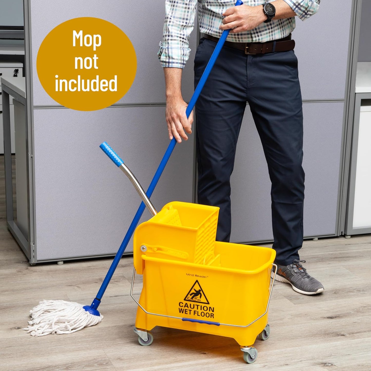 Mind Reader Mop and Bucket Set with Wringer, Mop Included, 5.5 Gallon Cleaning System with Wheels, Upward Press Wringer, Small Mop Compatible