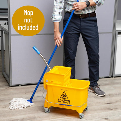 Mind Reader Mop and Bucket Set with Wringer, Mop Included, 5.5 Gallon Cleaning System with Wheels, Upward Press Wringer, Small Mop Compatible