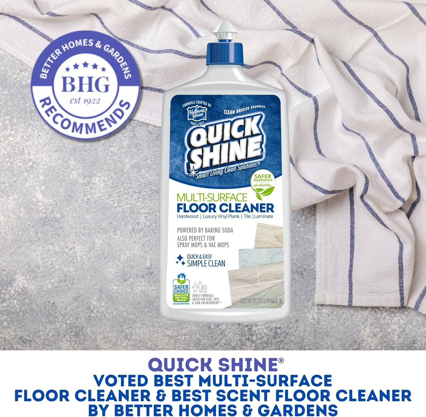 Quick Shine Multi Surface Floor Cleaner 64oz, Ready to Use-Streak Free-No Rinse, Use on Hardwood, Laminate, Luxury Vinyl Plank & Stone, Use in Spray Mops & Vac Mops, Safer Choice Cleaner