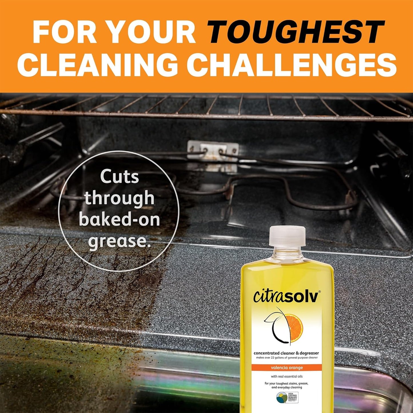 Citra Solv All Purpose Cleaning Spray – Powerful Citrus Degreaser for Kitchen & Bathroom, Multi-Surface Cleaner, No Harsh Chemicals, Valencia Orange 22oz