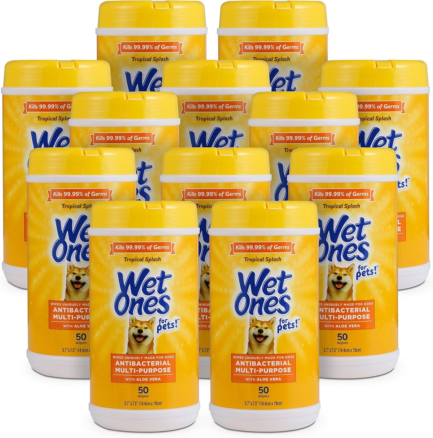 Wet Ones for Pets Antibacterial Dog Wipes, Multi-Purpose Grooming Wipes with Aloe Vera for Paws, Face & Body, Easy Cleanups Between Baths, Tropical Splash Scent, 5.7 in x 7.5 in, 50 Count