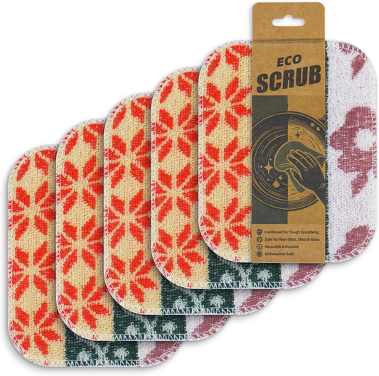 Amarelle GEN II Dish Washing Scrubbers (3-Pack), Made in Green Kitchen Scrubbers for Dishes, Non Scratch Pot & Pan Scrubber, Dual-Sided Heavy-Duty Scouring Pads, Reusable (Nordic Folk)