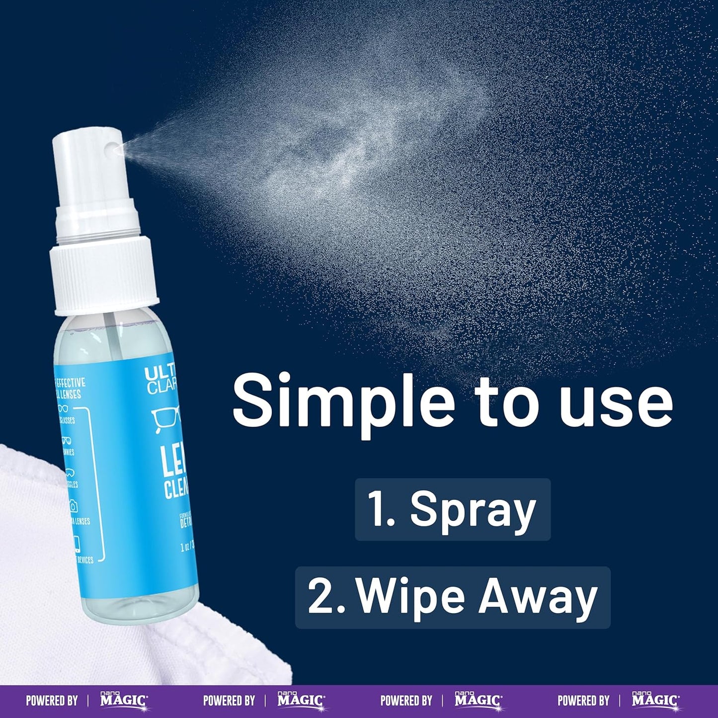 Powered by Nano Magic Eyeglass Lens Cleaning Spray 6 oz (1 Pack) | Professional Grade Formula, Silicone-Free | for Glasses, Phone, Electronic Screens, Optic Surfaces, Coated Surfaces - Made in USA
