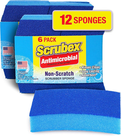 Non-Scratch Odor Resistant Scrub Sponge, Multi-Purpose Sponge for Kitchen and Household, Safe for Non-Stick Cookware (6 sponges)