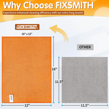 FIXSMITH Microfiber Cleaning Cloth - Pack of 8, Size: 12 x 16 in, Multi-Functional Cleaning Towels, Highly Absorbent Cleaning Rags, Lint-Free, Streak-Free Cleaning Cloths for Car Kitchen Home