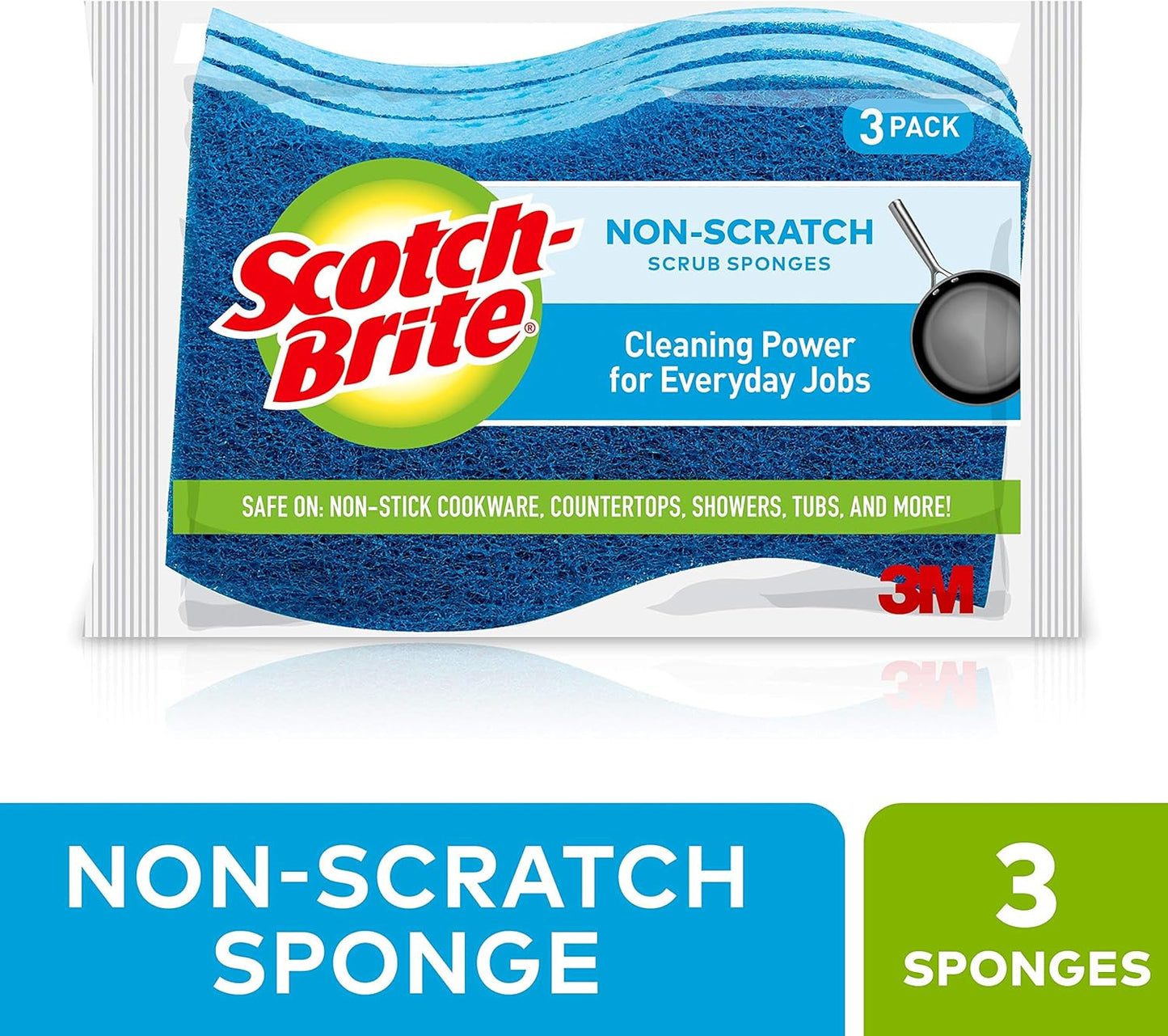 Scotch-Brite Zero Scratch Scrub Sponge, 3 Kitchen Sponges for Cleaning Around the Home, Bathroom & More, Effective + Gentle Dish Scrubber, Best for Nonstick Pots and Pans, Safe on Most Surfaces