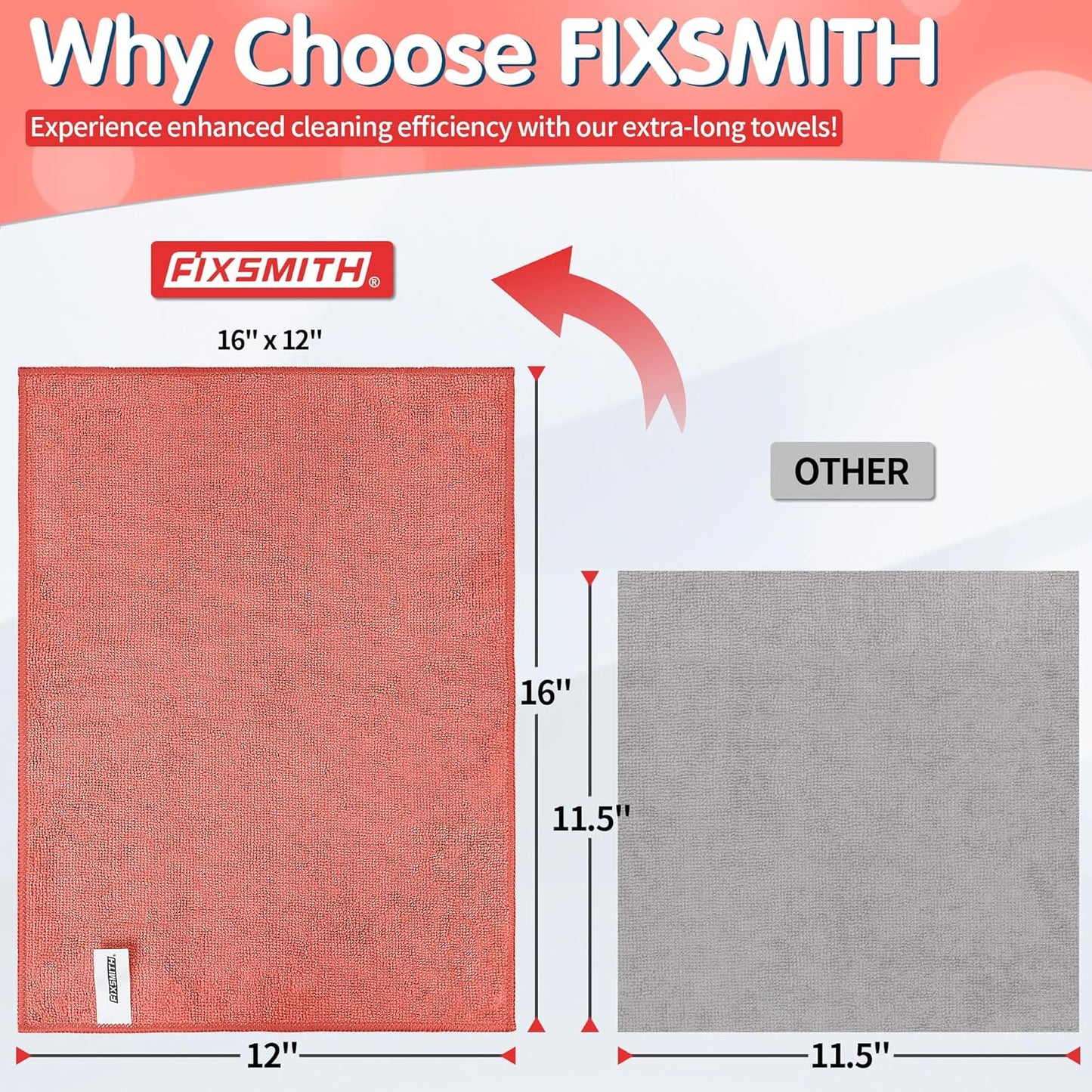 FIXSMITH Microfiber Cleaning Cloth - Pack of 8, Size: 12 x 16 in, Multi-Functional Cleaning Towels, Highly Absorbent Cleaning Rags, Lint-Free, Streak-Free Cleaning Cloths for Car Kitchen Home