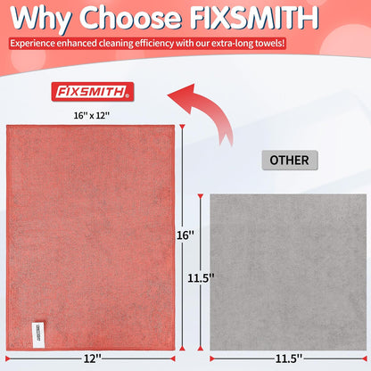 FIXSMITH Microfiber Cleaning Cloth - Pack of 8, Size: 12 x 16 in, Multi-Functional Cleaning Towels, Highly Absorbent Cleaning Rags, Lint-Free, Streak-Free Cleaning Cloths for Car Kitchen Home