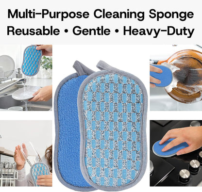 Multi-Purpose Scrub Kitchen Sponges – 12 Pack Dish Sponge, Dual-Sided Non-Scratch Microfiber & Metal Scrubber, Reusable Sponges for Dishes, Pots, Glass, Sink, Stovetop & Bathroom (Gray)