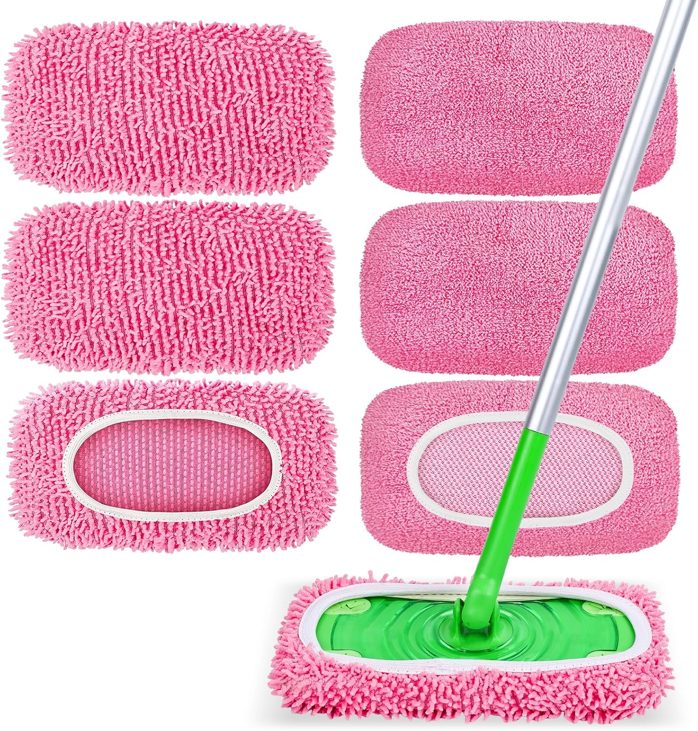 6-Pack Reusable Microfiber Mop Pads Compatible with Swiffer Sweeper, Dry & Wet Sweeping Cloths - Washable Wet Pads Refill for Multi-Surface/Hardwood Floor Cleaning