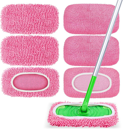 6-Pack Reusable Microfiber Mop Pads Compatible with Swiffer Sweeper, Dry & Wet Sweeping Cloths - Washable Wet Pads Refill for Multi-Surface/Hardwood Floor Cleaning