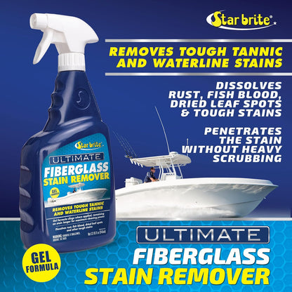 STAR BRITE Ultimate Fiberglass Stain Remover - Easy-to-Use Marine Grade Solution to Eliminate Tough Rust, Leaf & Waterline Stains for Boats and More - Maximum Cleaning Power Gel Spray