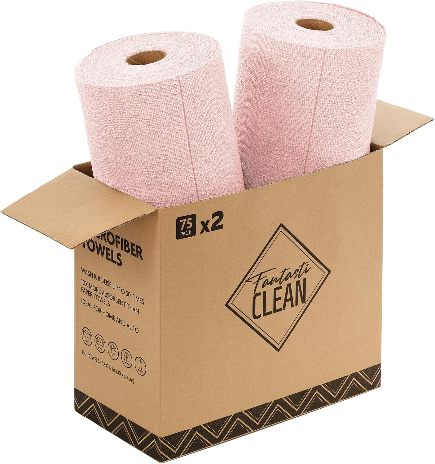 Fantasticlean Microfiber Cleaning Cloth Roll -75 Pack, Tear Away Microfiber Towels, 12" x 12", Reusable, Washable, Scratch Free, Ultra Absorbent Dishcloth for All-Around Cleaning Supplies (White)