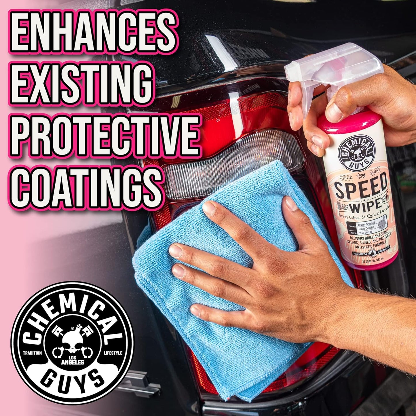 Chemical Guys Speed Wipe Quick Detailer - High Gloss, Streak-Free Shine, Detail Spray for Cars, Trucks, Motorcycles, RVs, and More, Safe on Paint, Glass, Wheels, and Trim, Cherry Scent, 16 fl oz