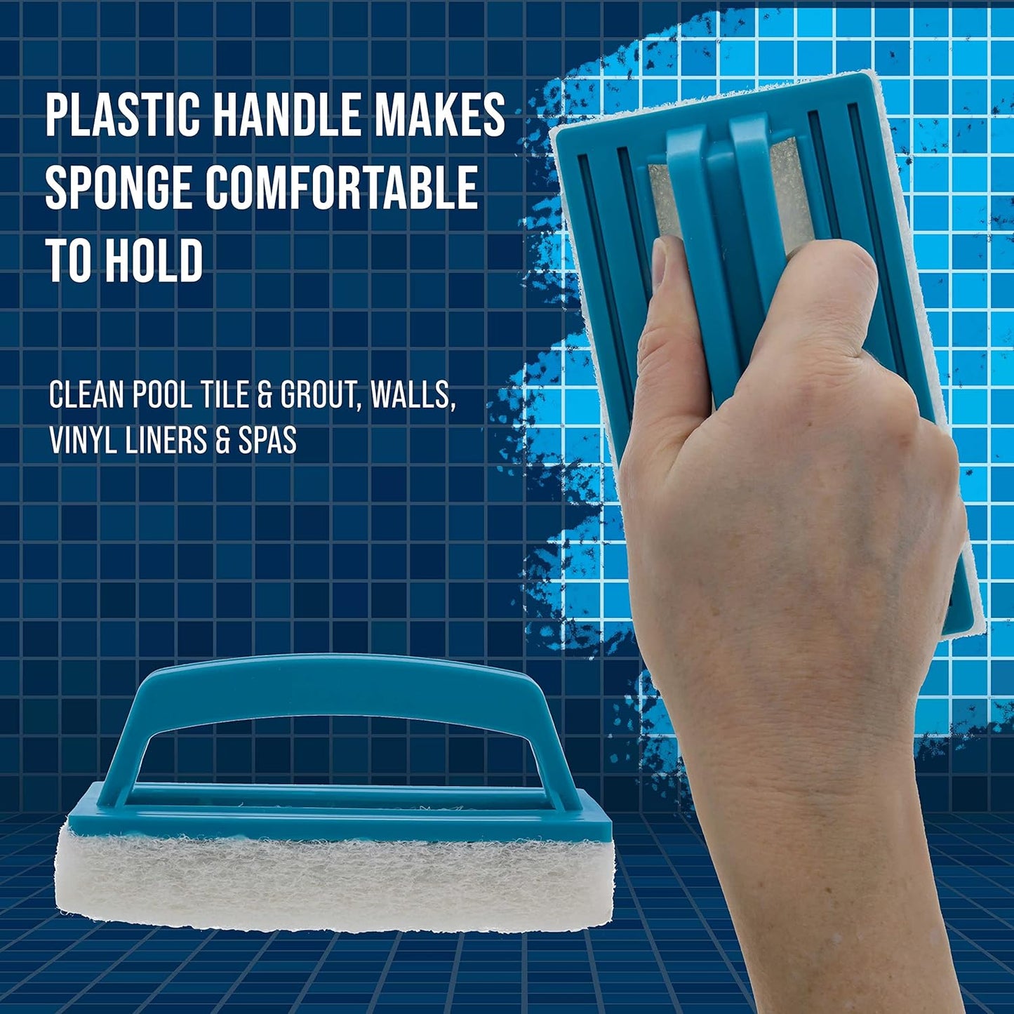 U.S. Pool Supply Hand-Held and Pool Pole Attachment Scrub Brushes - Surface Scrubbing Scouring Sponge Pads - Clean Pool Tile Grout Walls, Vinyl Liners, Spas, Remove Stains, Kitchen Bathroom Tub Shower