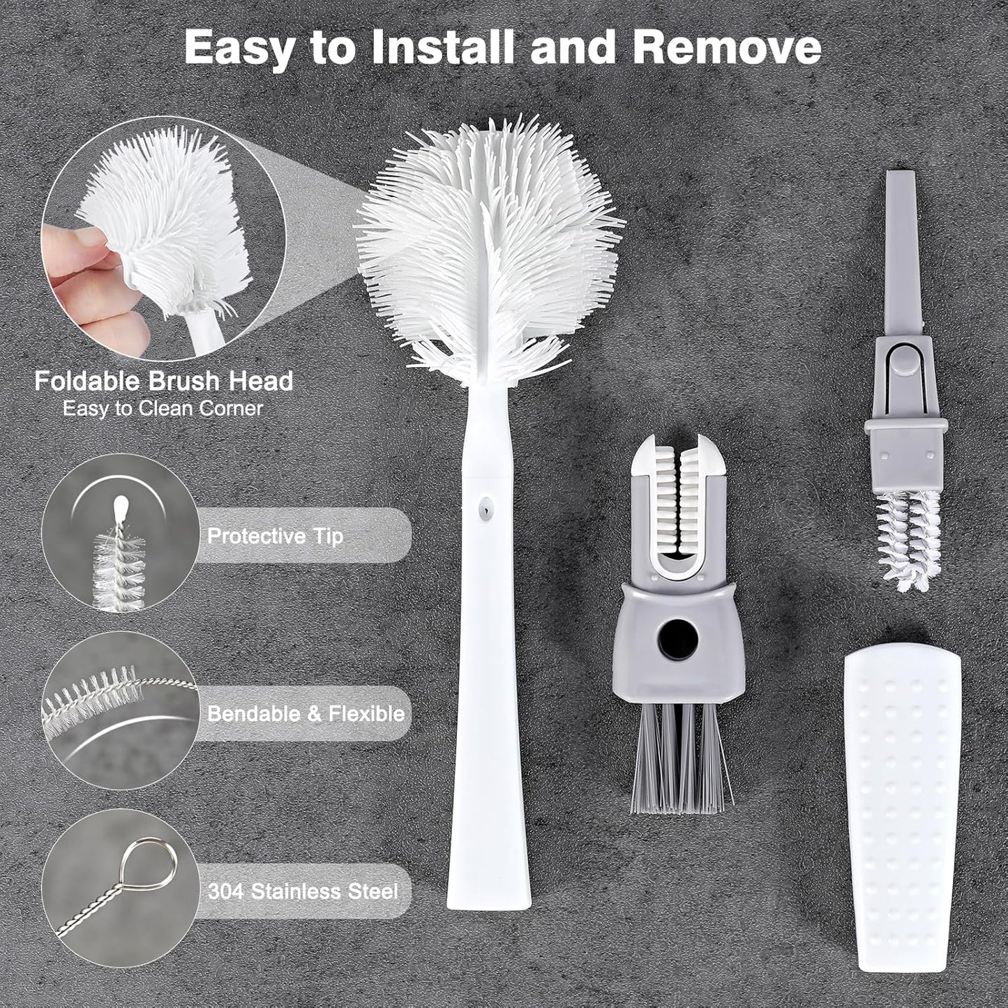 Straw Cleaner Brush Bottle Brush Kit for Stanley Cup Tumbler - Multifunctional Water Bottle Cleaner and 3-Size Straw Cleaning Brushes for Owala Freesip/Simple Modern/Yeti Tumbler, Cup Lid Gap Cleaners
