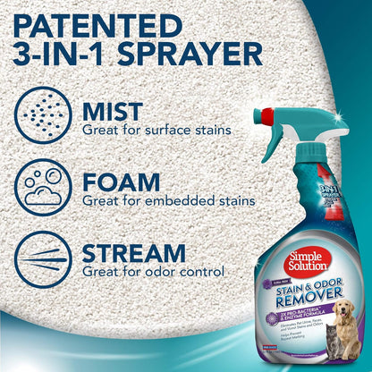 Simple Solution Stain and Odor Eliminator Spray, Enzyme Carpet Cleaner for Dogs and Cats, Pet Stain Remover and Urine Odor Eliminator, Multi Surface Pet Cleaning Solution, 32 oz (Pack of 2)