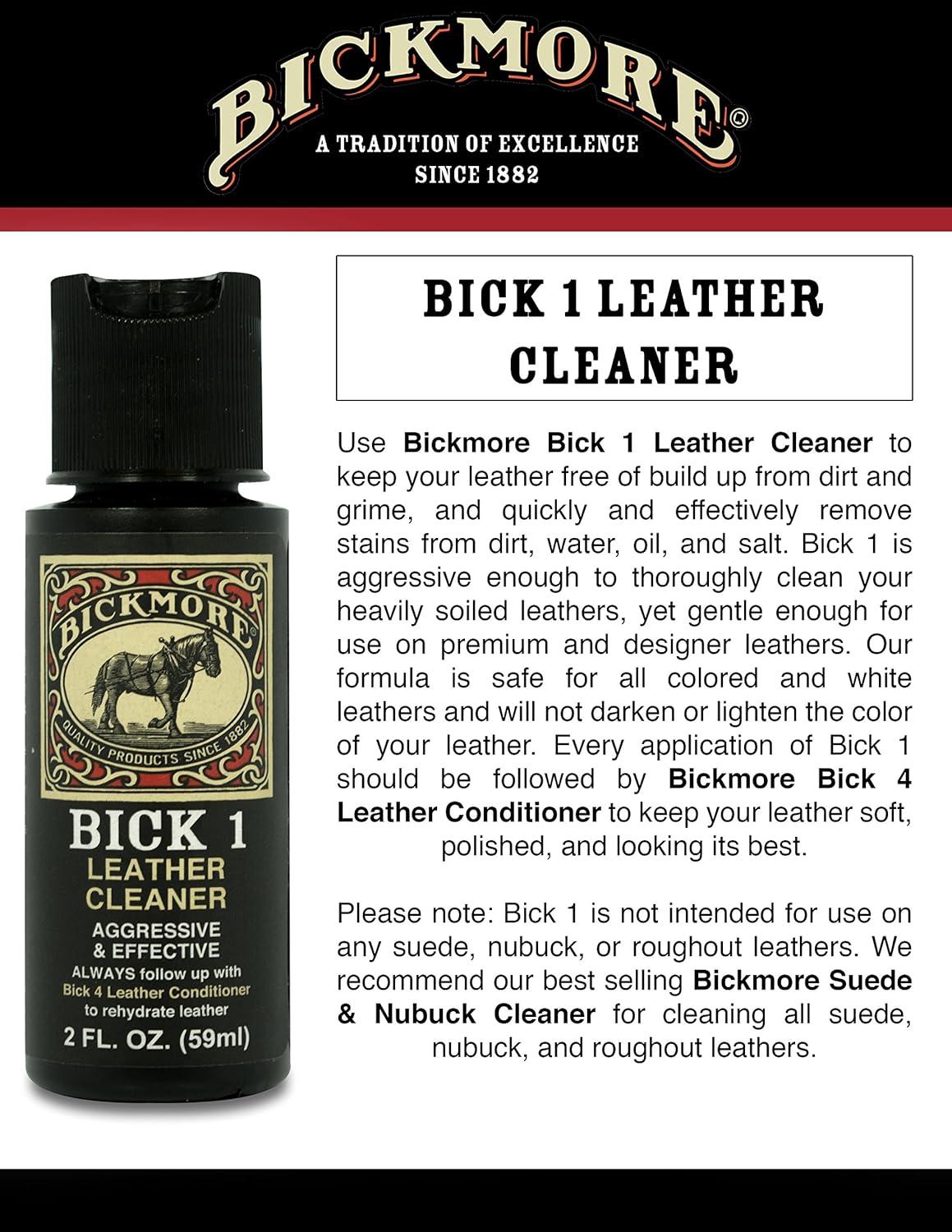Bickmore Bick 1 Leather Cleaner 8 oz - Clean Dirt, Oil, Sweat, Salt, and Water Stains from All Colored, White, and Black Leather