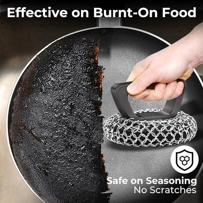 Amagabeli Cast Iron Cleaner 8"x6" Premium Stainless Steel Chainmail Scrubber Cast Iron Skillet Cleaner for Pan Pot Wok Griddles BBQ Grills Cast Iron Cleaning