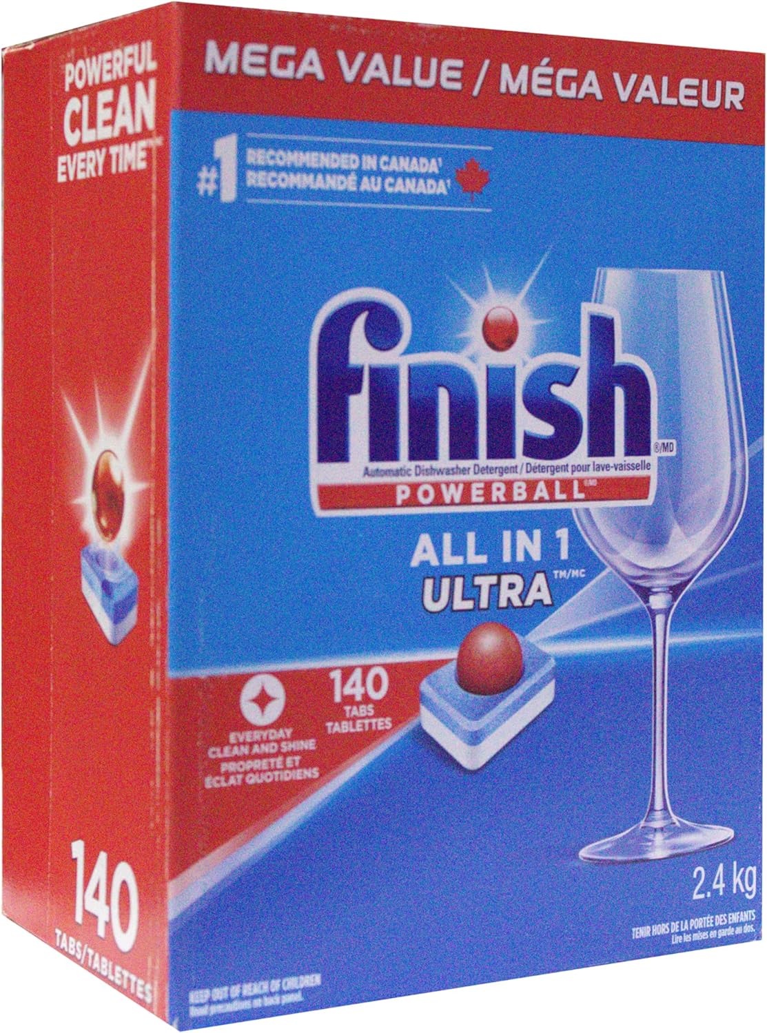 Finish Powerball Automatic Dishwasher Detergent, All in 1 Ultra Powerful Clean, 2.4 KG - 140 Tabs