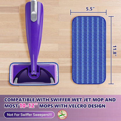 Reusable Mop Pads Compatible with Swiffer Wet Jet, Wet Jet Pads Refills for Swiffer Mop, 4 Pack Microfiber Replacement Pads for Hardwood Floor Cleaning, Dry Wet Mopping Cloths for 12" Wet Jet Refill