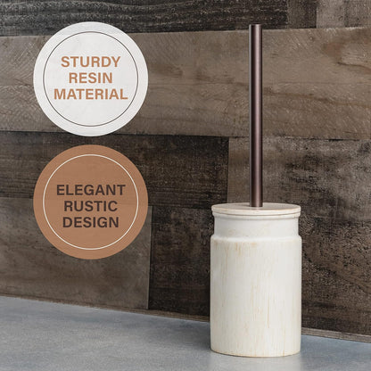 Creative Scents Rustic Luxe Toilet Brush and Holder Set - Beige Toilet Bowl Cleaner Brush with Strong Metal Handle - Long Bristles Toilet Bowl Brush and Holder - Rustic Farmhouse Decor