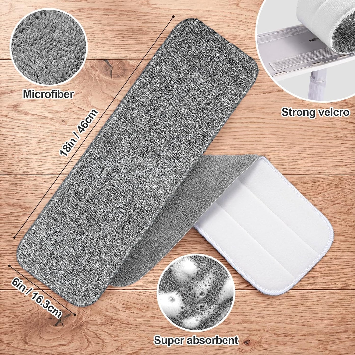HOMEE Reusable Microfiber Mop Pads, 6 Pack 18"x 6" Mop Head Replacement, Wet/Dry Home & Commercial Cleaning Scrubbing Floor Pad - Blue,Grey,Purple