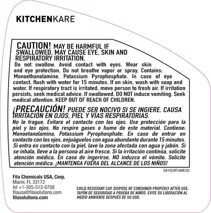 FILA Surface Care Solutions, KITCHENKARE, Heavy Duty Degreaser Cleaner for Kitchen, Grill, Oven, Fireplace; BBQ Cleaner Spray, Desengrasante de Cocina, Degreasing Detergent Bike Chain, 24OZ