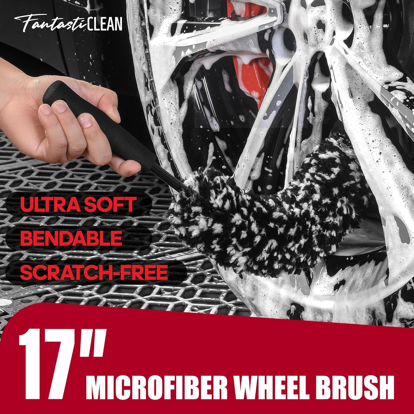 Fantasticlean 7PCS Car Wheel Cleaning Pro Kit, Tire Brush, Soft-bristled Rim Brush, Microfiber Flat Wheel Brush, Double-Ended Detailing Brush, Detailing Pads, Scratch-Free & Multipurpose