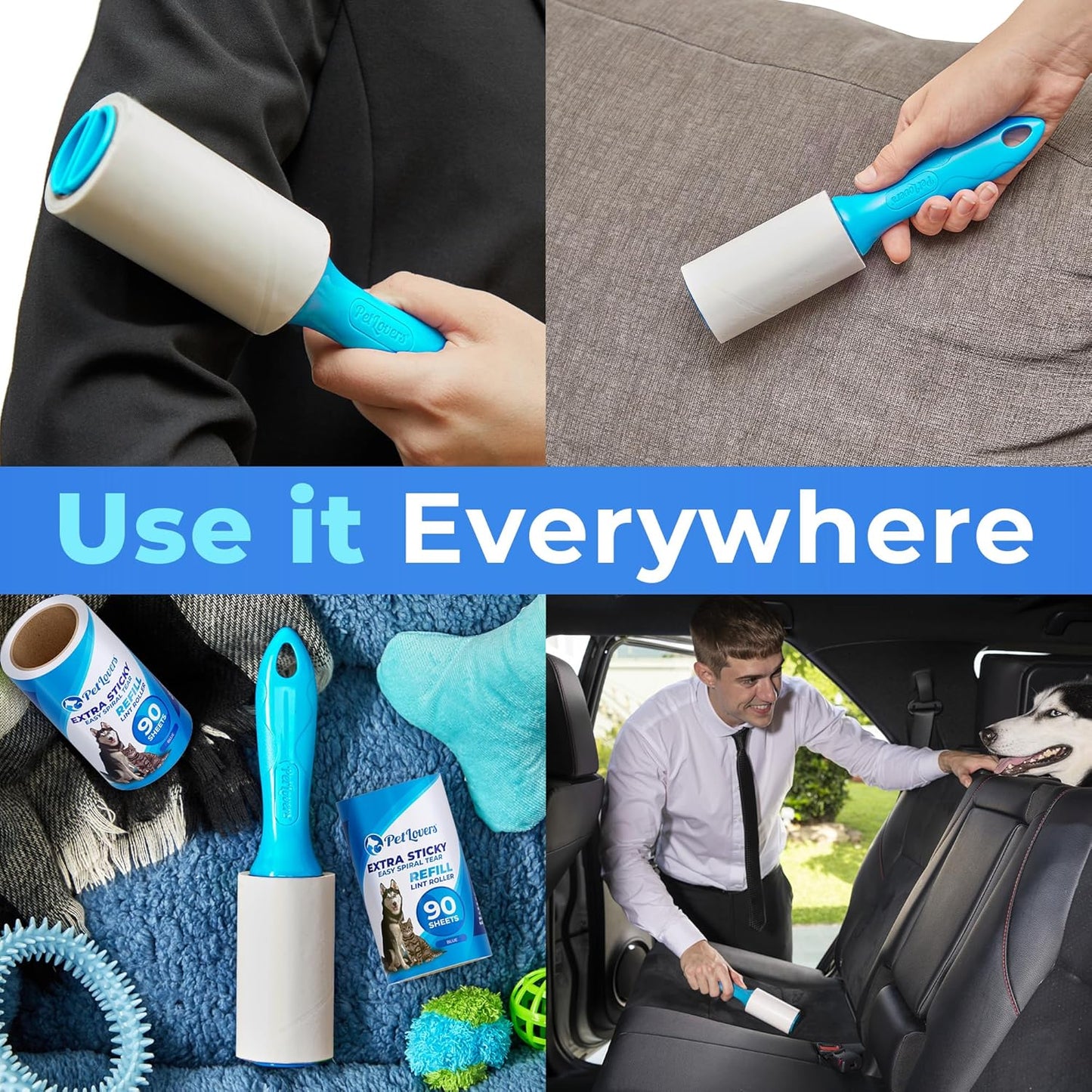 PetLovers Extra Sticky Lint Roller Mega Value Set 450 Sheets for Pet Hair Removal and Clothes, Dog and Cat Lint Remover 5 Pack