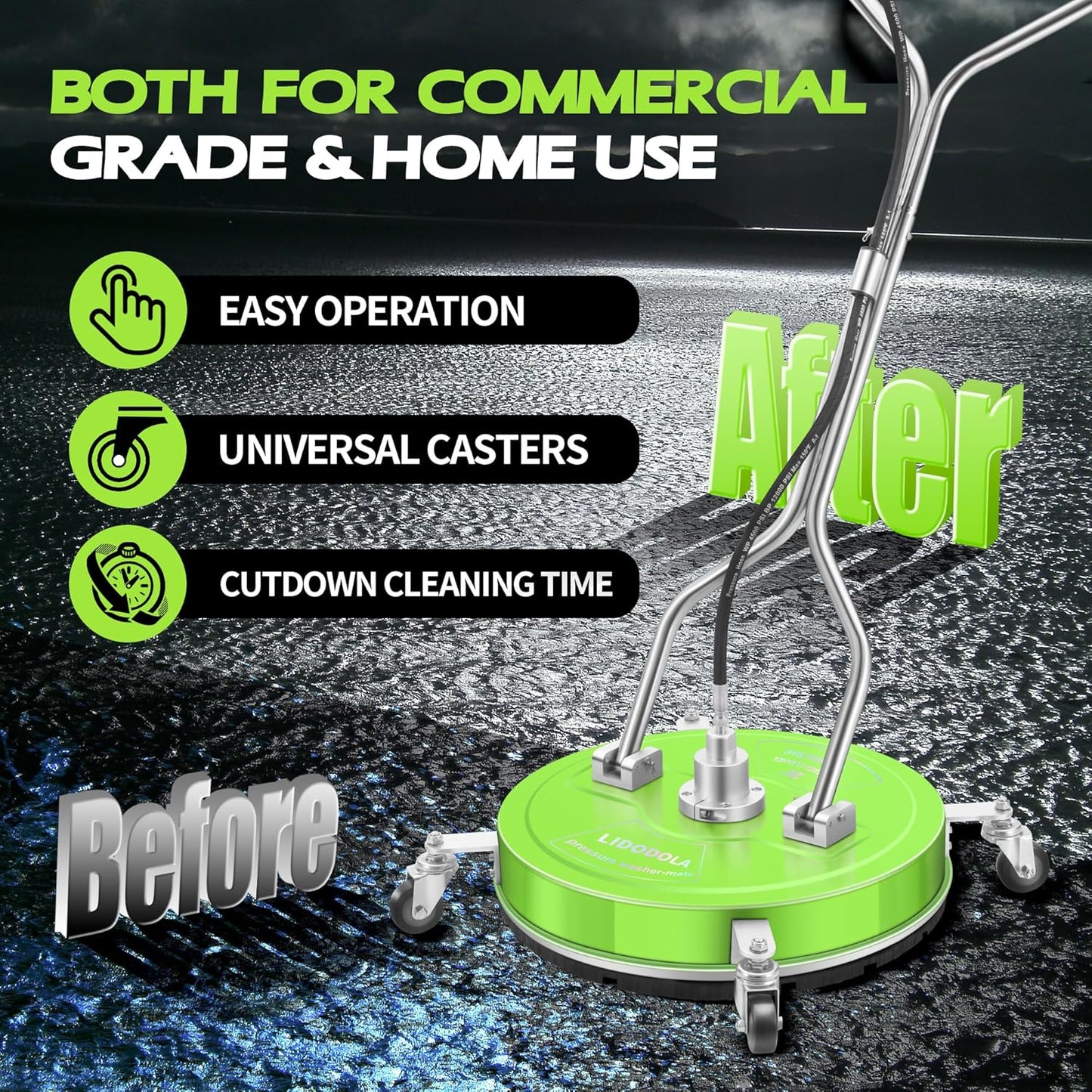 14" Pressure Washer Surface Cleaner with 4 Wheels - Stainless Steel Surface Cleaner for Pressure Washer Attachment for Concrete, Patio, Sidewalk, Deck and Driveways - PWS14