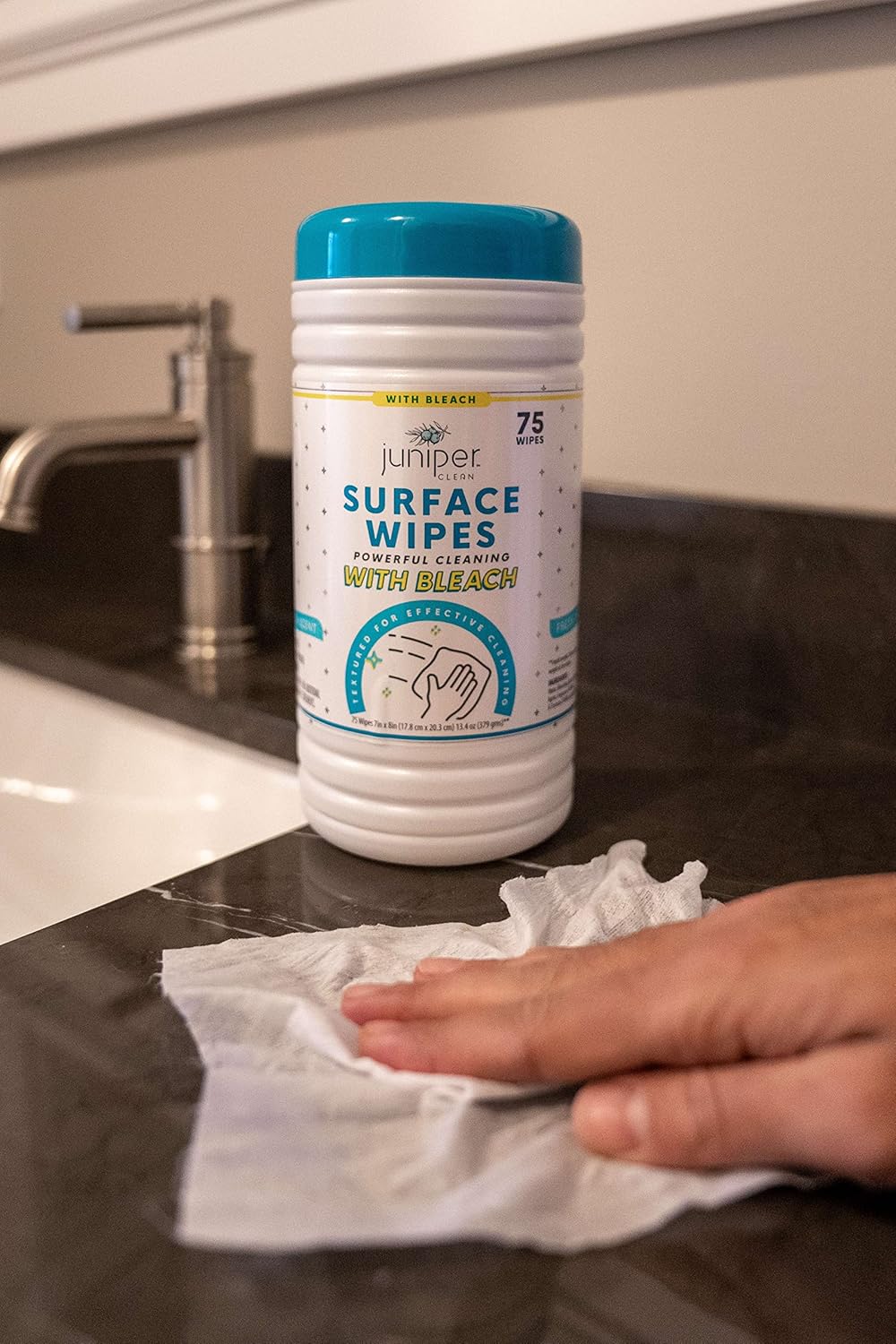 Juniper CLEAN 3 Pack Surface Cleaning Wipes with Bleach, All-Purpose Cleaner for Bathroom, Kitchen, Office, 216 Count Soft Flow, Fresh Scent, Lint Free & Durable