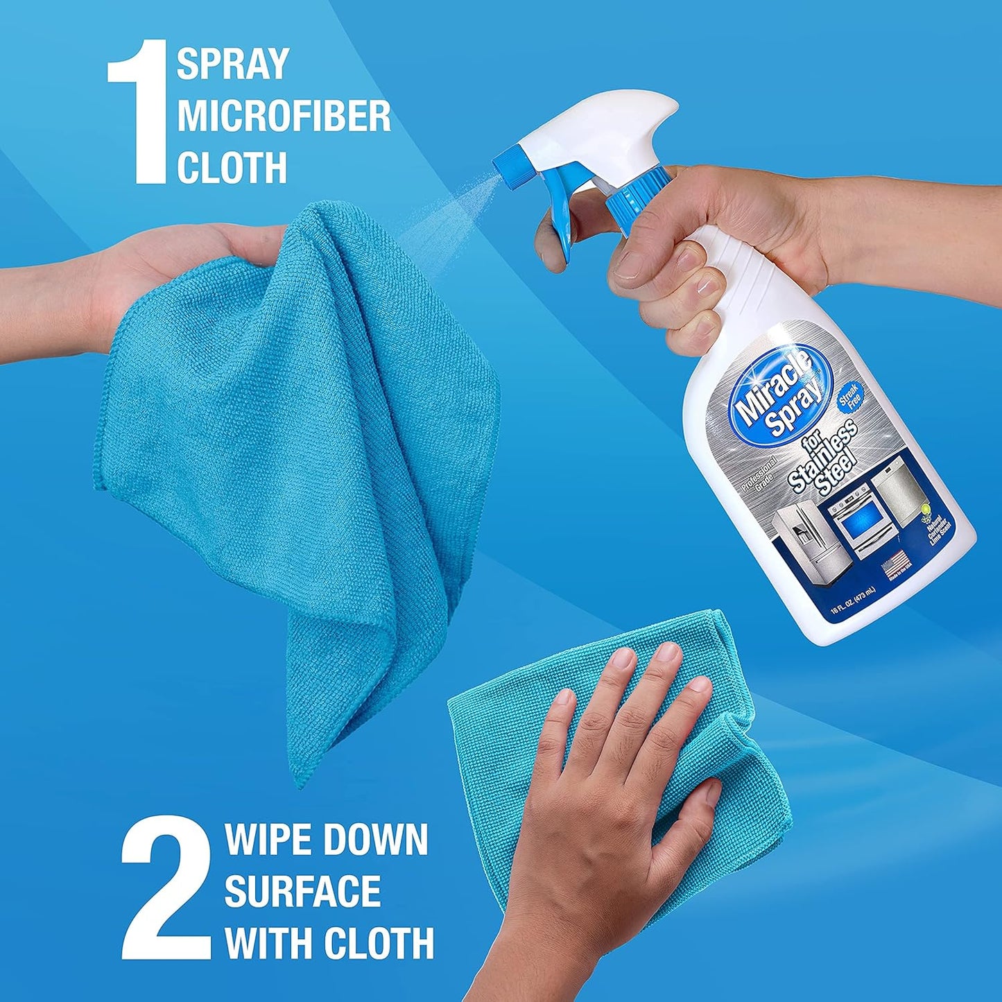 MiracleSpray for Stainless Steel, Cleaning Spray, Removes Fingerprints and Smudges From Oven, Refrigerator, Microwave, Sink, Hood, and Grill, 16 Ounce