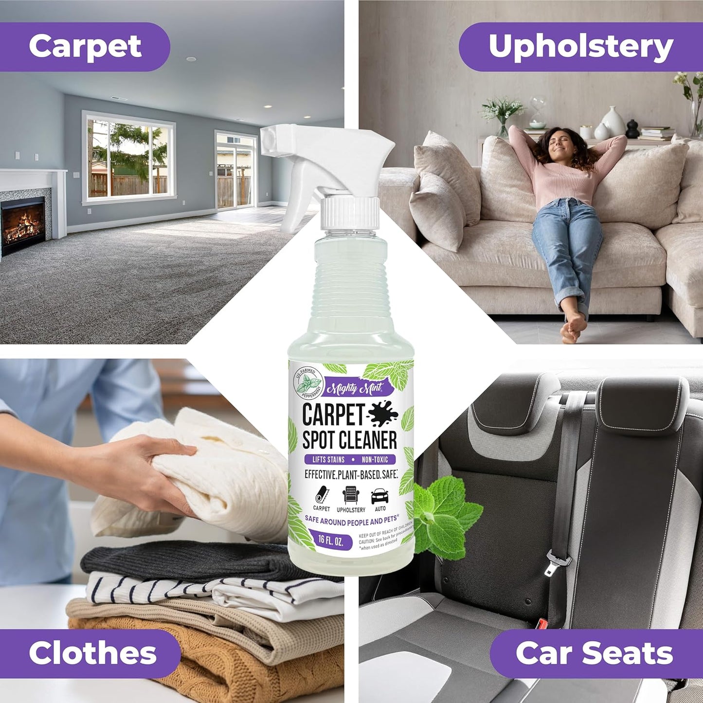 Mighty Mint Carpet Spot Cleaner, Spray to Remove Carpet Stains Instantly, Natural Peppermint Scent, 16oz