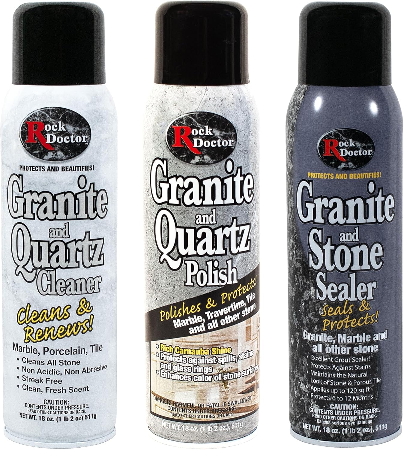 Rock Doctor Granite & Quartz Care Kit, 3 Piece Maintenance Stone Care Combo Kit – Cleans & Renews Marbel, Travertine, Tile and All Other Stone, Fresh, Pack of 3, 54.0 Ounce