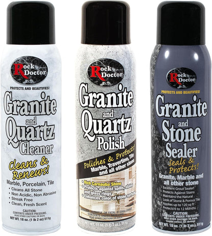Rock Doctor Granite & Quartz Care Kit, 3 Piece Maintenance Stone Care Combo Kit – Cleans & Renews Marbel, Travertine, Tile and All Other Stone, Fresh, Pack of 3, 54.0 Ounce