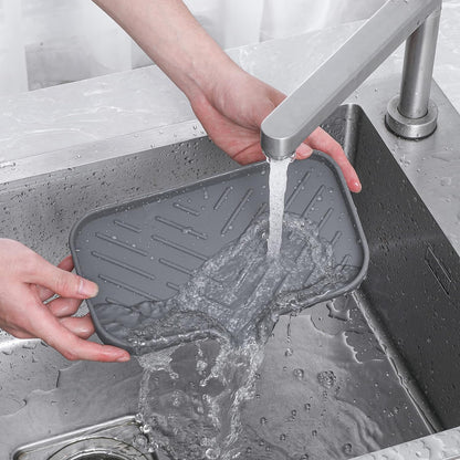 MicoYang Silicone Bathroom Soap Dishes with Drain Spout-Bathroom and Kitchen Sink Organizer,Sponge Holder,Dish Soap Tray,Perfect for Dispenser,Scrubber,Bottle,Cup on Sink or Counter-Black 4.9"×3.2"
