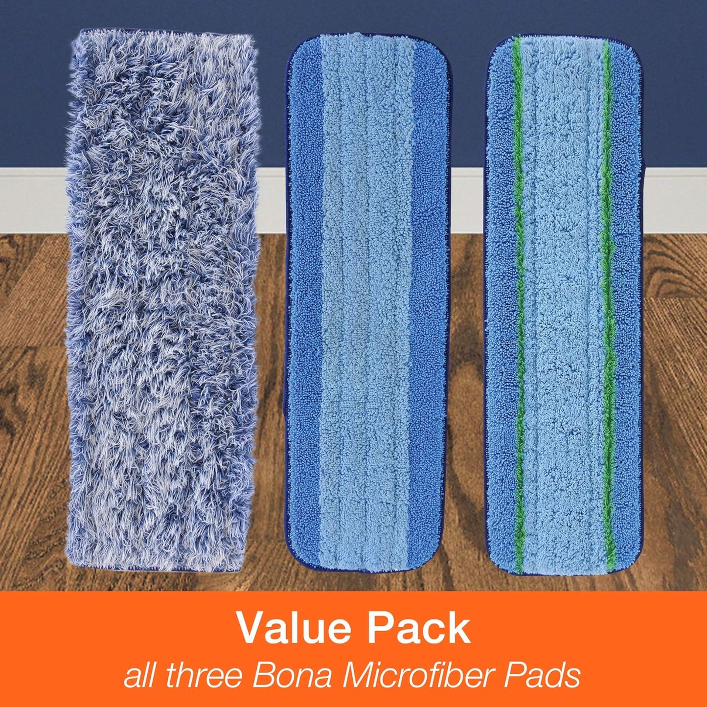 Bona Mop Microfiber Cleaning Pad for Hardwood & Hard Surface Floors - Value 3-Pack - For Use With Bona Mops - Dual Zone Cleaning