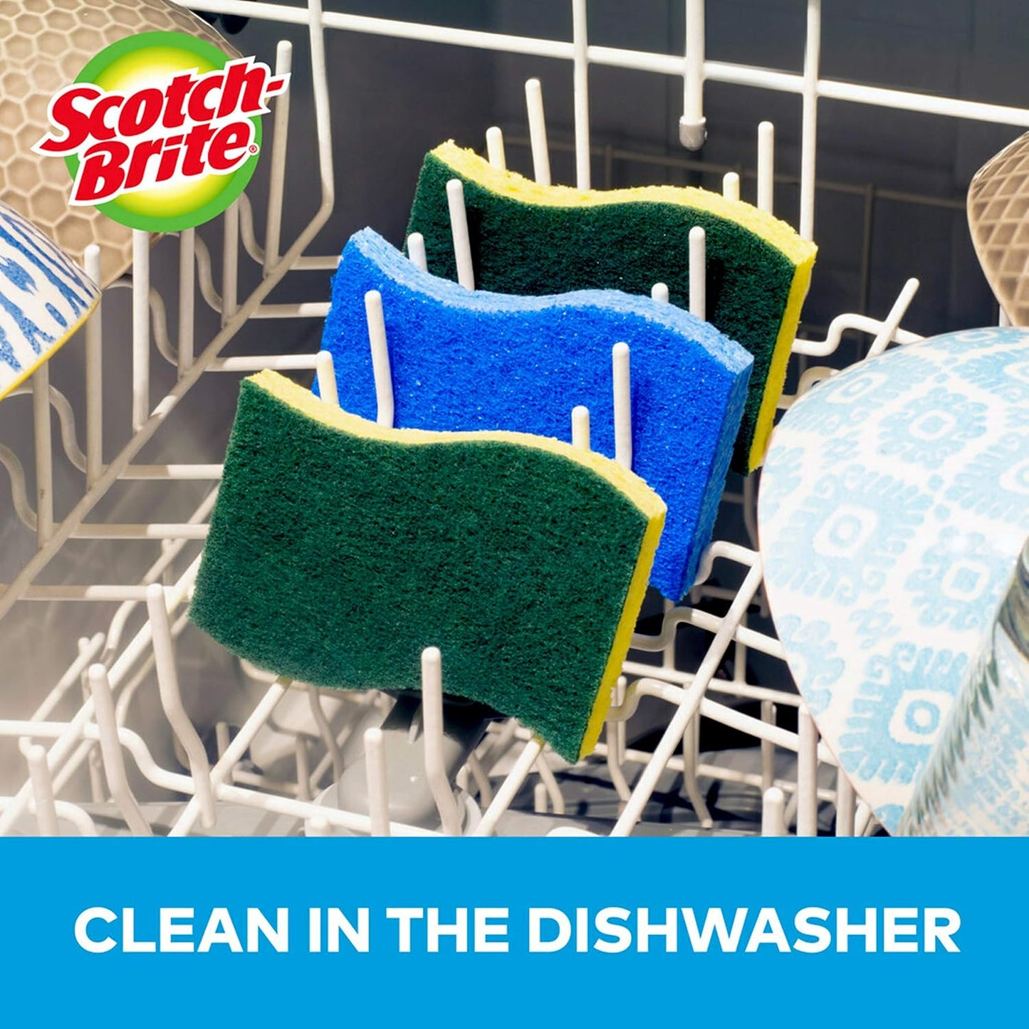 Scotch-Brite Zero Scratch Scrub Sponge, 3 Kitchen Sponges for Cleaning Around the Home, Bathroom & More, Effective + Gentle Dish Scrubber, Best for Nonstick Pots and Pans, Safe on Most Surfaces