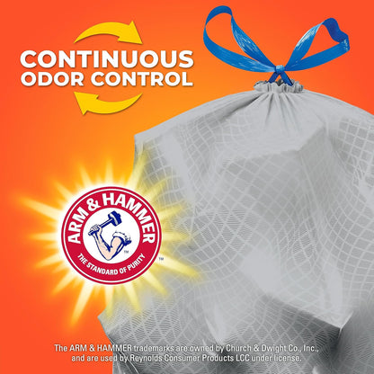 Hefty Ultra Strong 13 Gallon Trash Bags, Tall Kitchen Trash Bags 13 Gallon Size, Drawstring Closure, Continuous Odor Control, White, Unscented, 80 Bags
