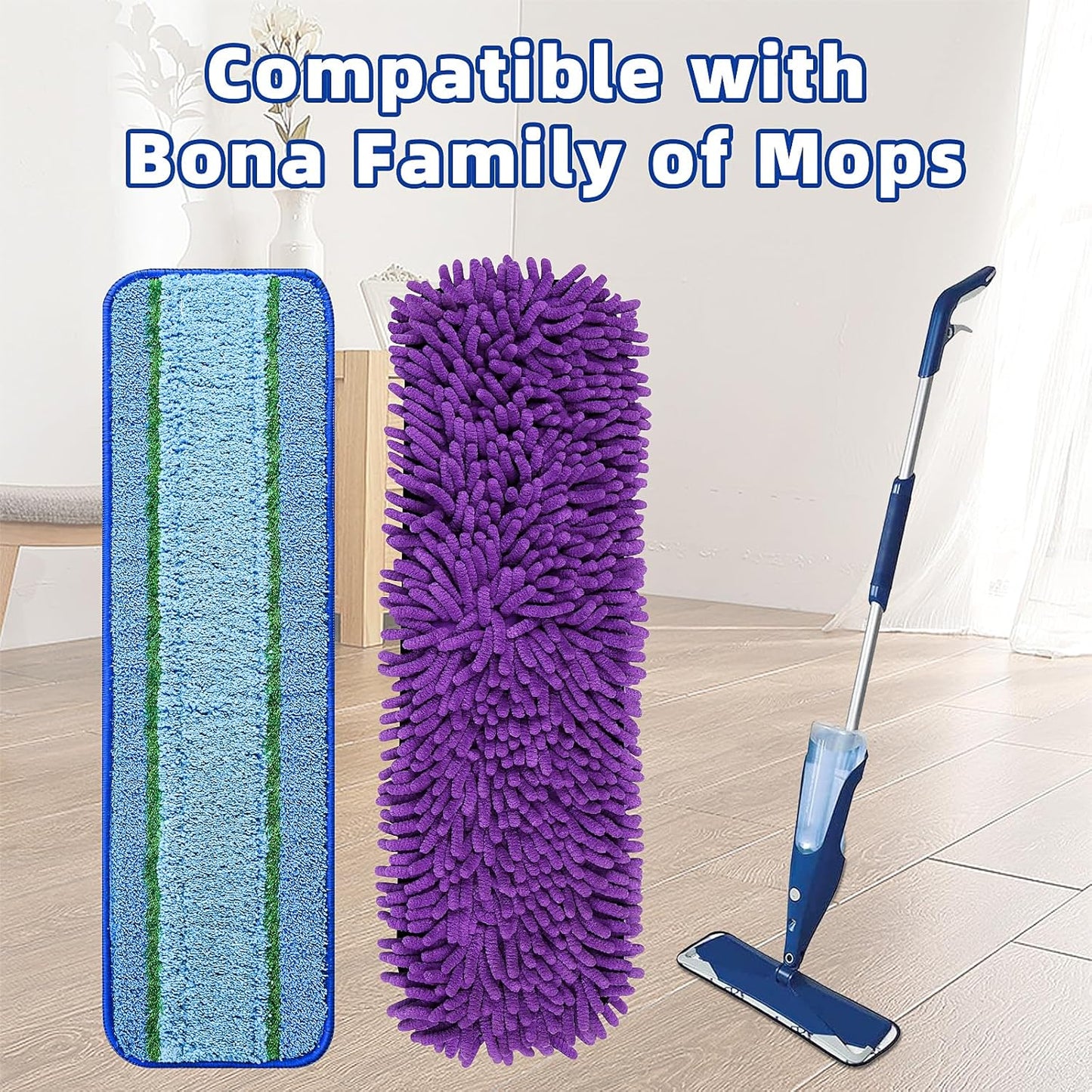 8 Pack Mop Pads for Bona Family of Mops, 4 Pet Microfiber Sweeping Pad + 4 Microfiber Deep Clean Pad, Reusable Mop Refill Replacement Head for Multi-Surface Floors