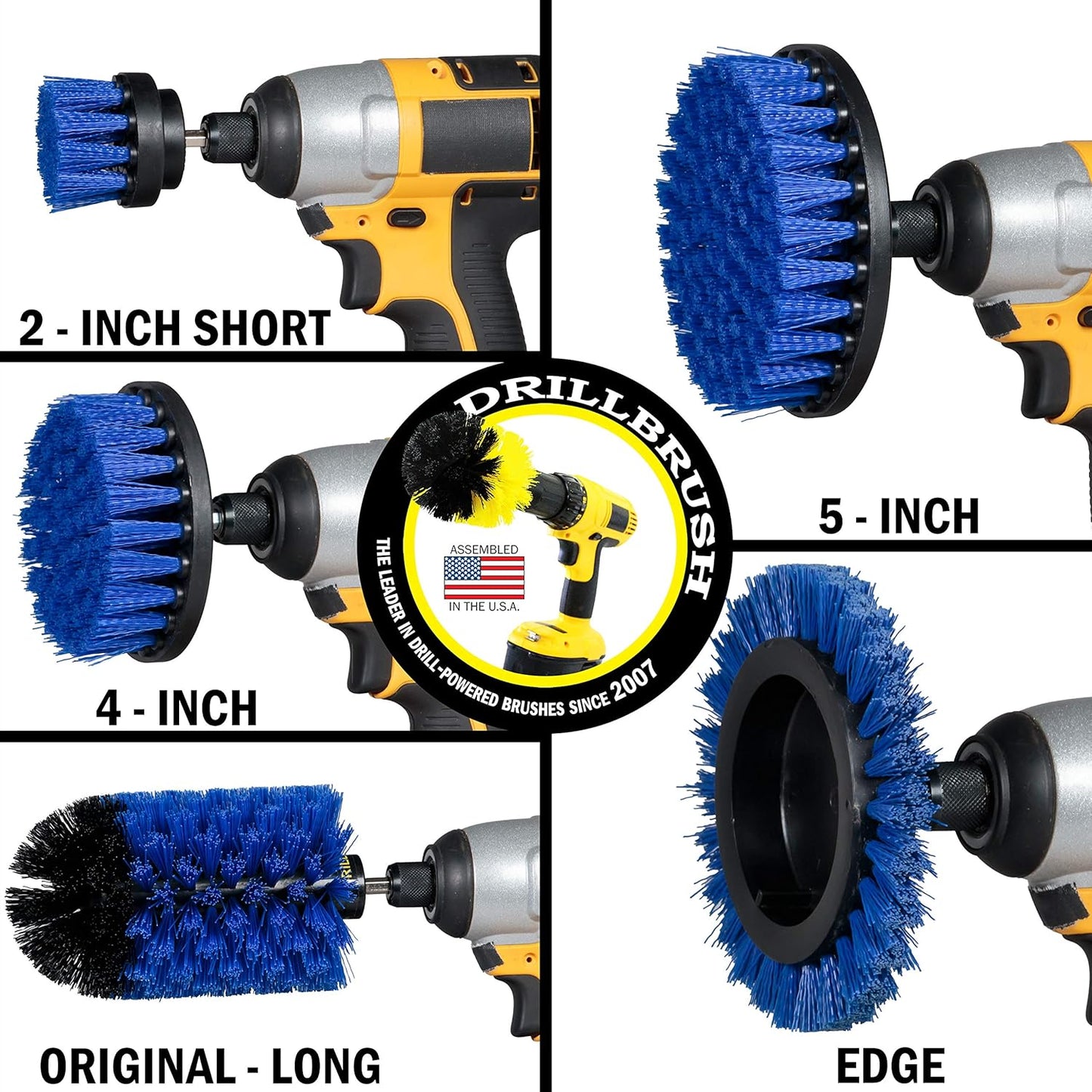 Drillbrush Multi-Surface Drill Brush Attachments Set for Car Interior, Bathroom, Flooring, Counters, Sinks, Siding, Garages, and More - Dishwasher Safe Drill Brush Car Detailing Kit Attachment Set