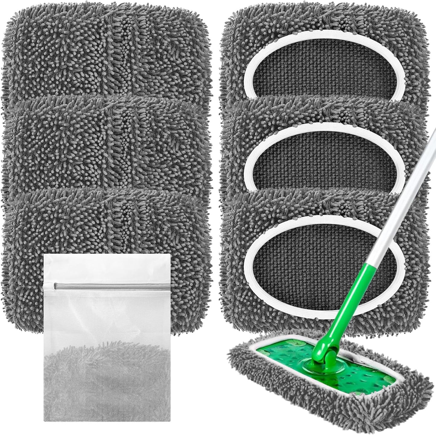 Reusable Mop Pads Compatible with Swiffer Sweeper Mop, Microfiber Dry Sweeping Cloths & Machine Washable Wet Pads Refill for Use on All Sealed Floors - Stone, Hardwood, Laminate & Tile (6 Blue)